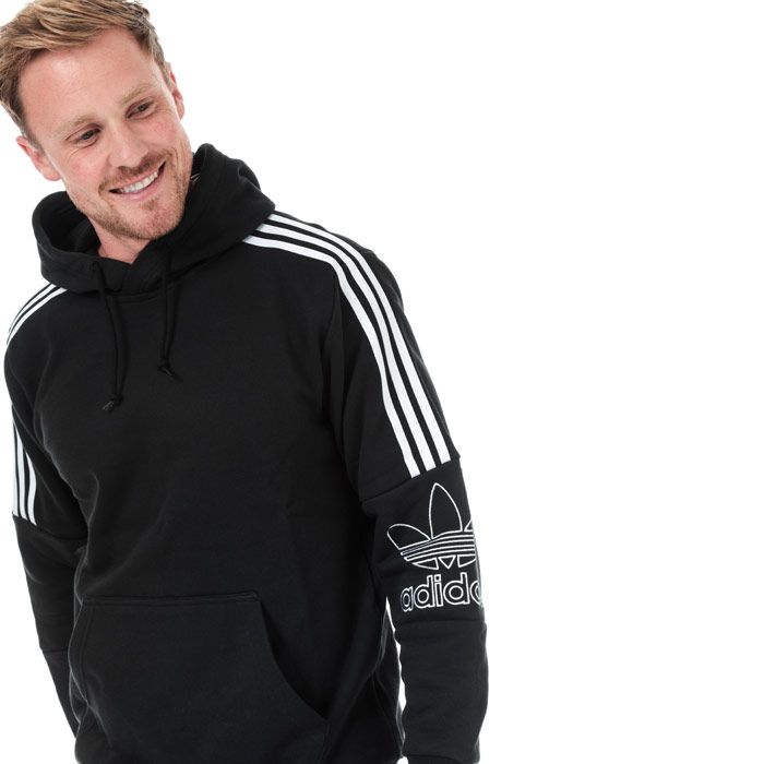 Mens adidas Originals Outline Hoody in black.<BR><BR>- Drawcord-adjustable hood.<BR>- Long sleeves.<BR>- Kangaroo style pocket to front.<BR>- Ribbed cuffs and hem.<BR>- Applied 3-Stripes at shoulders and upper sleeves.<BR>- Embroidered outline Trefoil logo at left sleeve.<BR>- Tonal back neck tape.<BR>- Relaxed fit.<BR>- Main material: 100% Polyester.  Rib: 95% Polyester  5% Elastane.  Machine washable.<BR>- Ref: DX3850