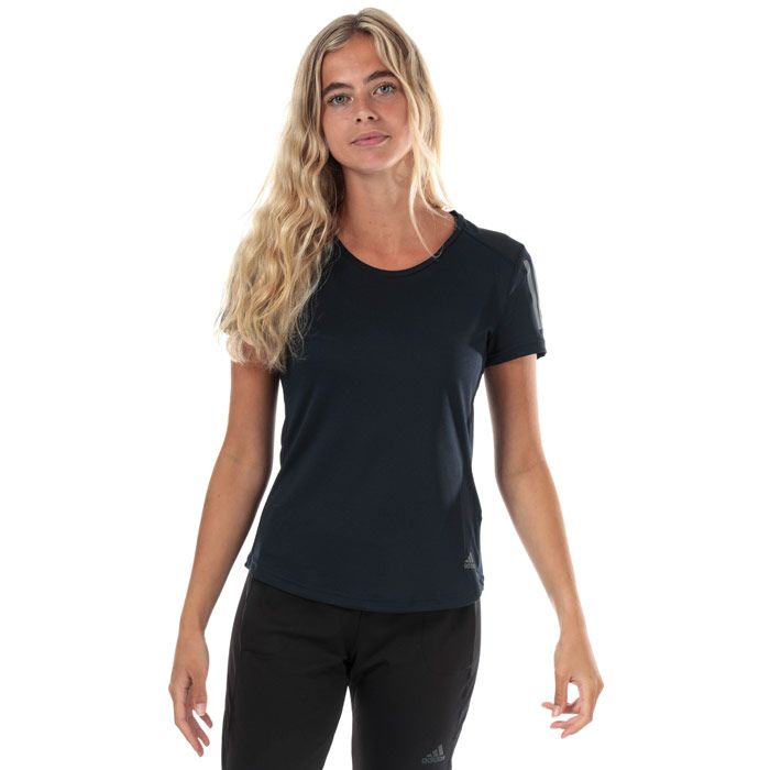 Womens adidas Own The Run T-Shirt in legend ink.<BR><BR>Lightweight  sweat-wicking running t-shirt.<BR>- climacool helps keep you cool and dry.<BR>- Crew neck.<BR>- Short sleeves with reflective 3-Stripes.<BR>- Breathable mesh panel at upper back.<BR>- Shaped hem.<BR>- Reflective adidas logo above left hem.<BR>- Regular fit.<BR>- Measurement from shoulder to hem: 23“ approximately.  <BR>- Main material: 51% Polyester  49% Recycled polyester.  Machine washable.<BR>- Ref: DZ2265<BR><BR>Measurements are intended for guidance only.