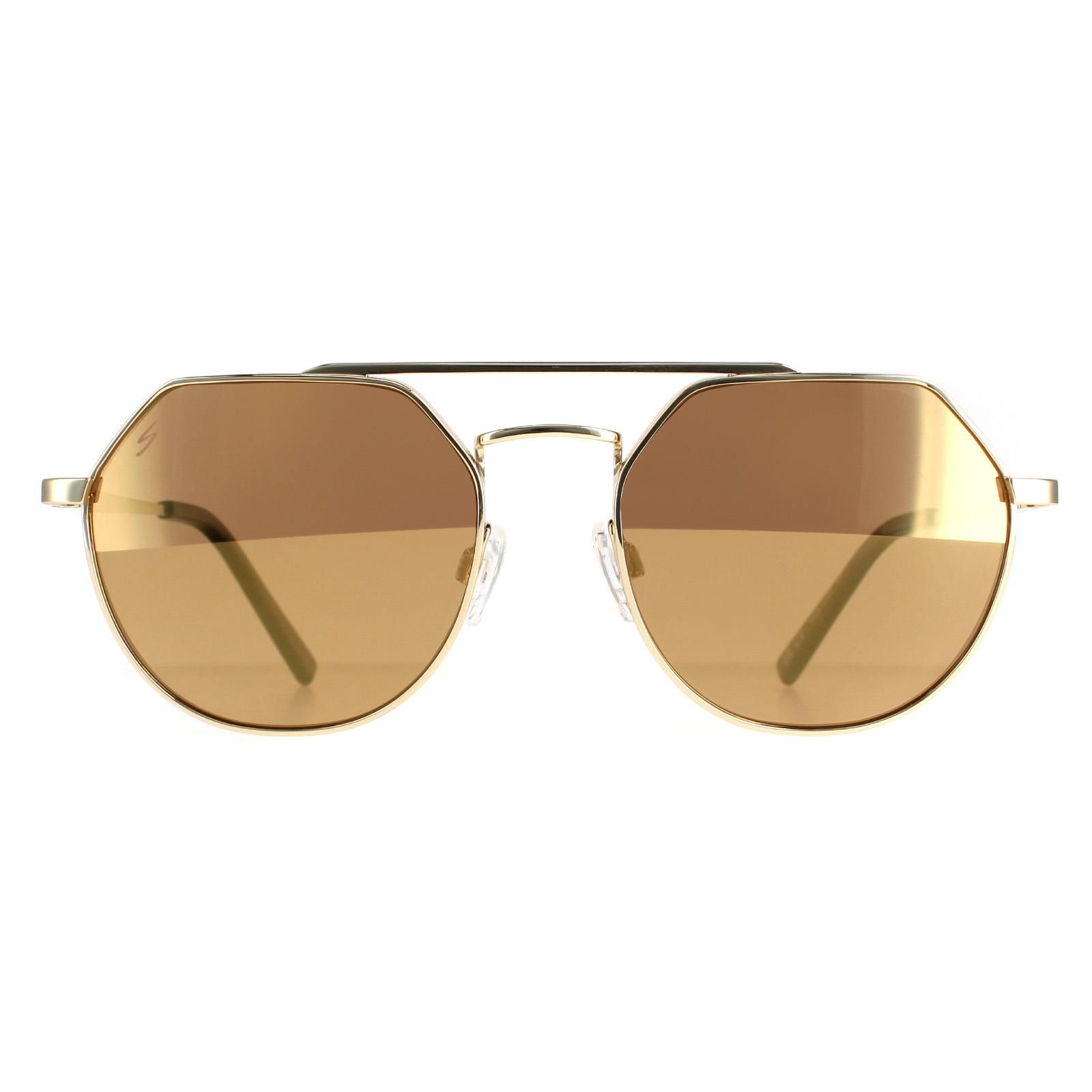 Serengeti Aviator Unisex Shiny Light Gold Saturn Drivers Gold Polarized Shelby  Shelby are lightweight metal pilot style with a geometric top frame design. Spring hinges and adjustable nose pieces give added comfort. Serengeti's amazing photochromic lenses which adapt to different light conditions complete the awesome package.