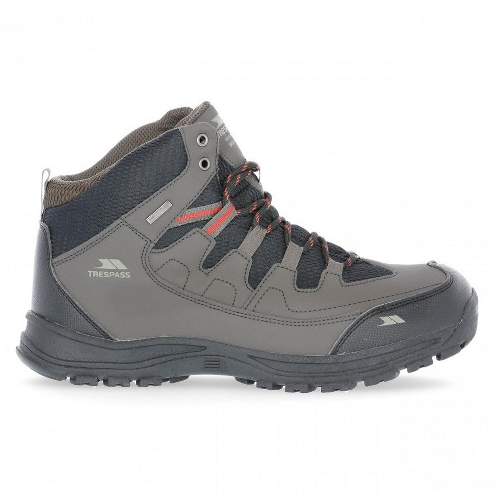 Mid cut walking boot. Waterproof and breathable membrane. Ankle supportive cushioned collar and tongue. Protective and durable toe and heel guard. Arch stabilising and supportive steel shank. Upper: PU/Mesh, Lining: Mesh, Insole: EVA, Outsole: Rubber/TPR.