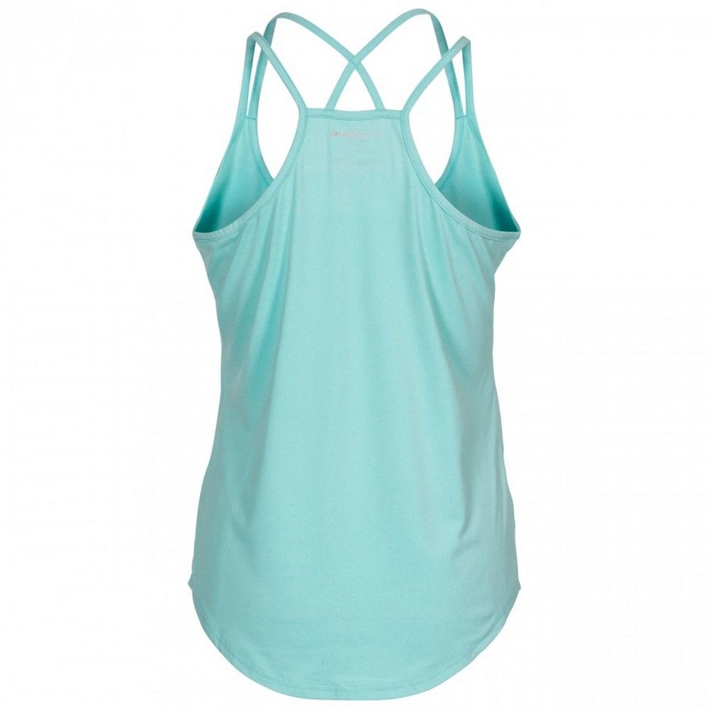 Vest top. Round neck. Double strap detail with crossover back. Reflective printed logos. Wicking. Quick dry. 92% Polyester, 8% Elastane. Trespass Womens Chest Sizing (approx): XS/8 - 32in/81cm, S/10 - 34in/86cm, M/12 - 36in/91.4cm, L/14 - 38in/96.5cm, XL/16 - 40in/101.5cm, XXL/18 - 42in/106.5cm.