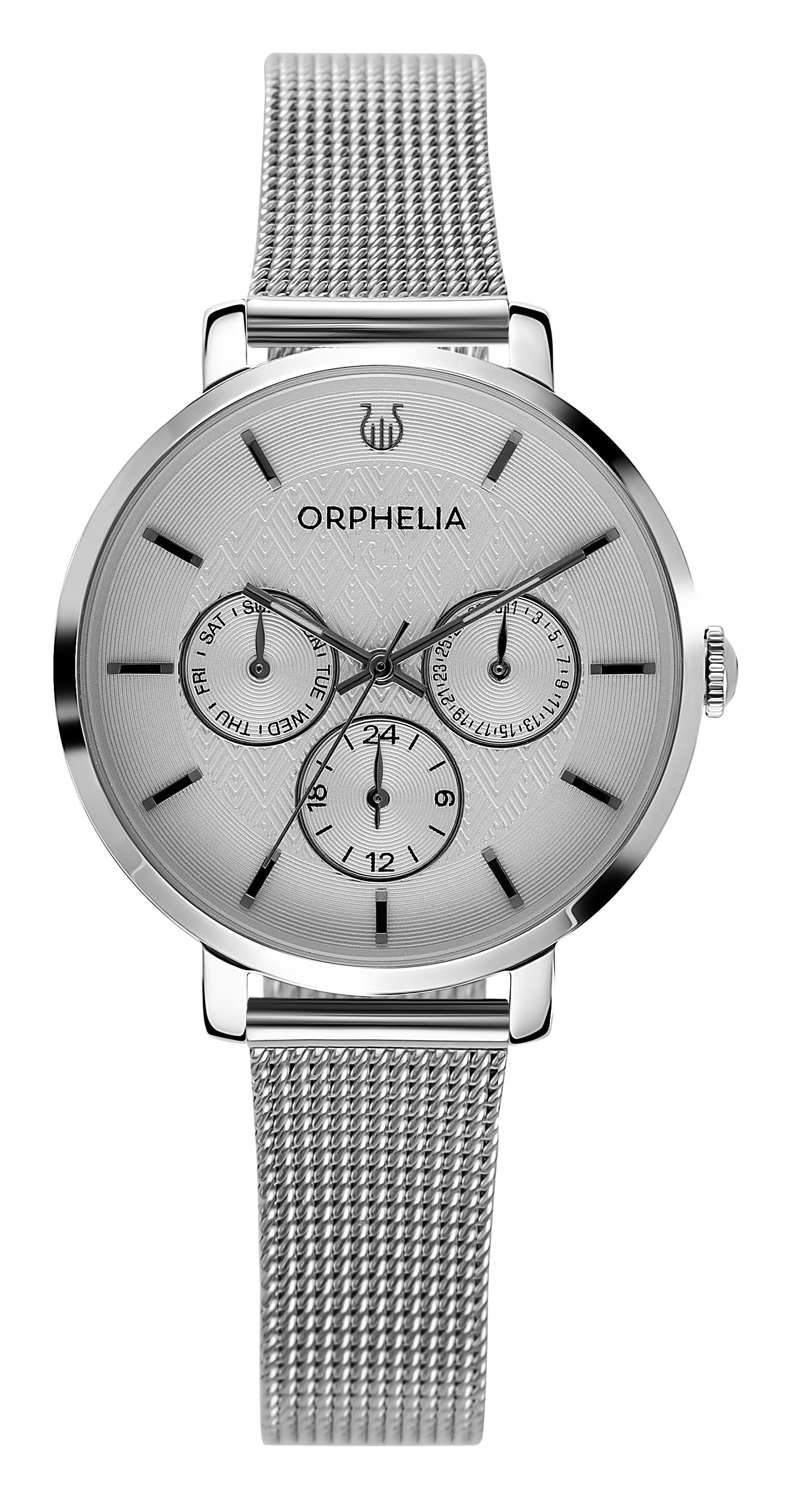 This Orphelia Derby Multi Dial Watch for Women is the perfect timepiece to wear or to gift. It's Silver 35 mm Round case combined with the comfortable Silver Stainless steel watch band will ensure you enjoy this stunning timepiece without any compromise. Operated by a high quality Quartz movement and water resistant to 3 bars, your watch will keep ticking. STRONG MATERIALS: This ORPHELIA Derby Multi dial watch with a Miyota Quartz movement includes a date and 24-hour display, its durable yet feminine, ready to shine in every event. PREMIUM QUALITY: By using high-quality materials  Glass: Mineral Glass  Case material: Stainless steel  Bracelet material: Stainless steel- Water resistant: 3 bars COMPACT SIZE: Case diameter: 35 mm  Height: 8 mm  Strap- Length: 21 cm  Width: 12 mm. Due to this practical handy size  the watch is absolutely for everyday use-Weight: 45 g