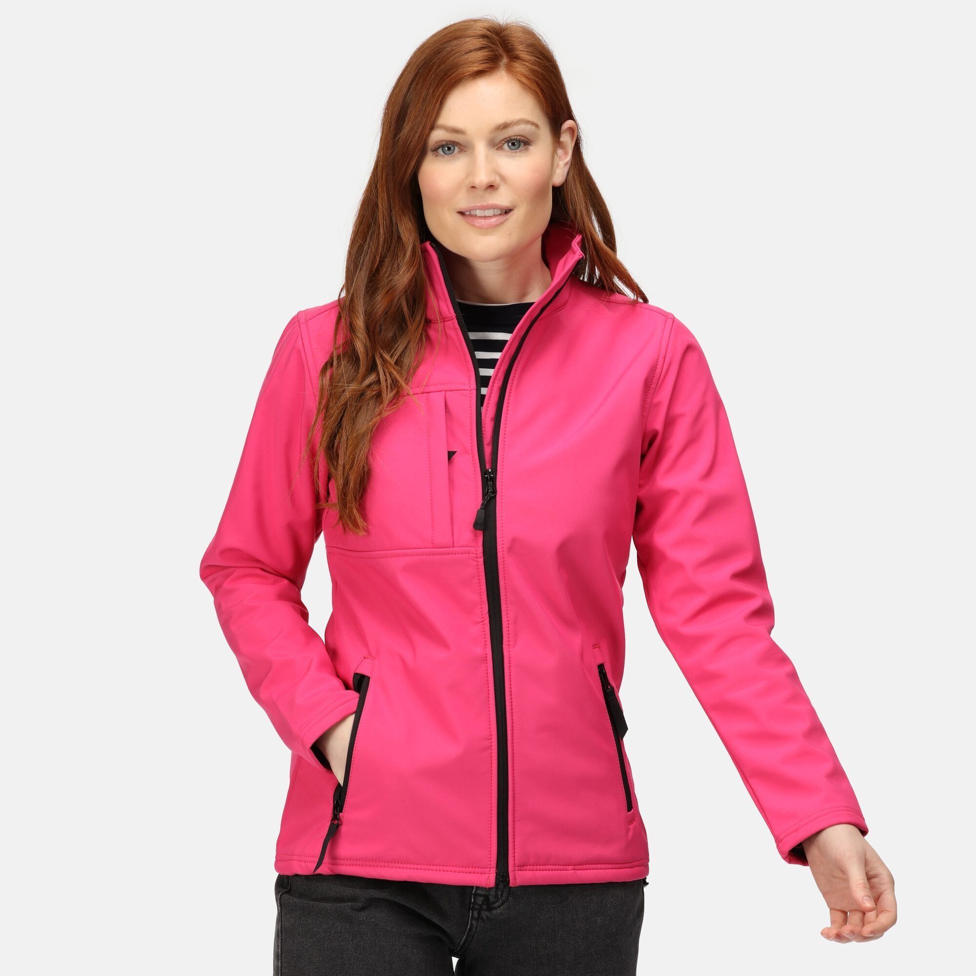 100% softshell. Waterproof and breathable build. Wind resistant membrane fabric. Inner zip guard. 2 zipped lower pockets and 1 chest pocket. Adjustable shockcord hem. Shaped fit. Regatta Womens sizing (bust approx): 6 (30in/76cm), 8 (32in/81cm), 10 (34in/86cm), 12 (36in/92cm), 14 (38in/97cm), 16 (40in/102cm), 18 (43in/109cm), 20 (45in/114cm), 22 (48in/122cm), 24 (50in/127cm), 26 (52in/132cm), 28 (54in/137cm), 30 (56in/142cm), 32 (58in/147cm), 34 (60in/152cm), 36 (62in/158cm).