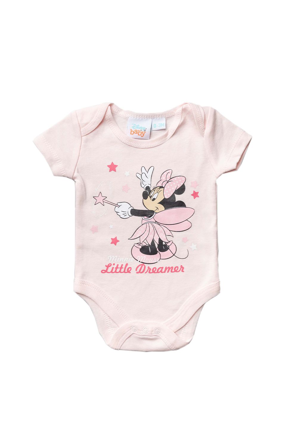 This adorable Disney Baby, Fairy Minnie Mouse three-piece set features a neutral grey and baby pink colour scheme, with a Fairy Minnie Mouse print. The set includes a button-up, footed sleepsuit with Minnie Mouse cartoon print and baby pink lining, a bodysuit with the lettering ‘little dreamer’, and a matching bib. Each item in the set is cotton with popper fastenings, keeping your little one comfortable. This sweet three-piece set is the perfect gift for the little one in your life.