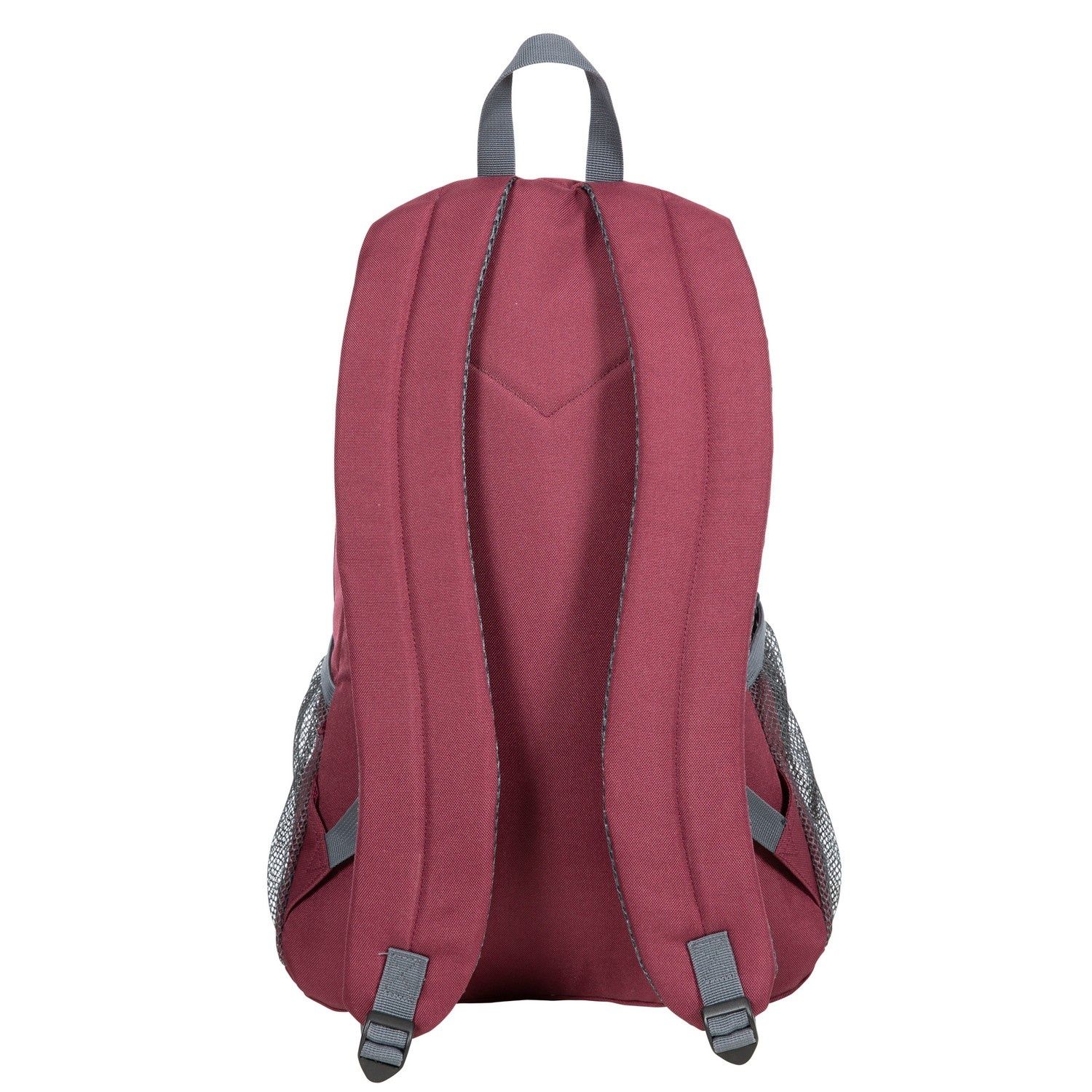 Material: 100% 600D polyester. 25L capacity. 3 zipped sections. Internal laptop pocket. 2 mesh side pockets.