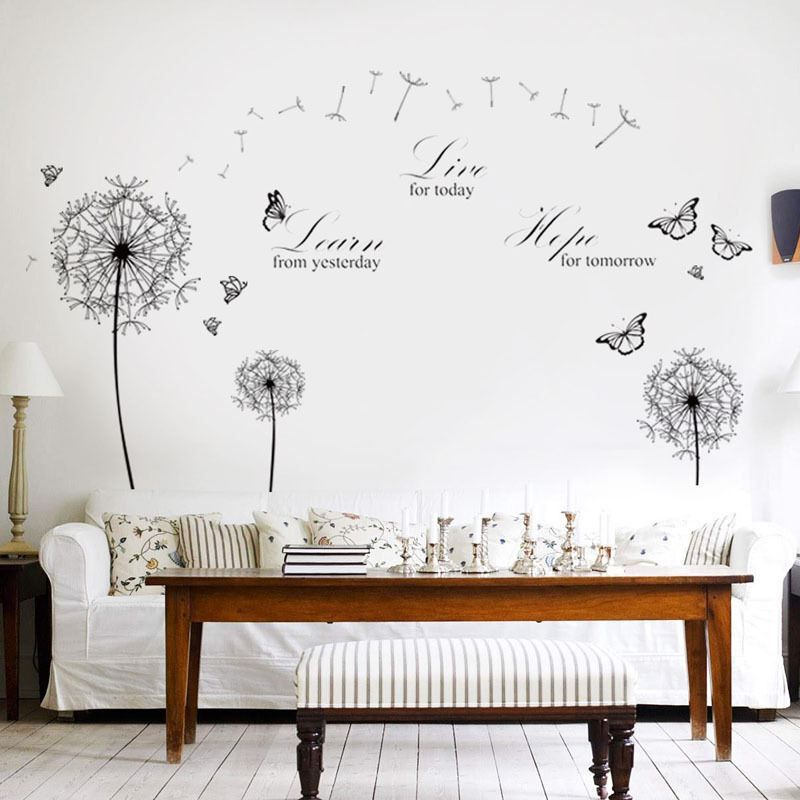 Wall Stickers Mural Decal Paper Art Decoration Black Dandelion Live Hope Quotes 