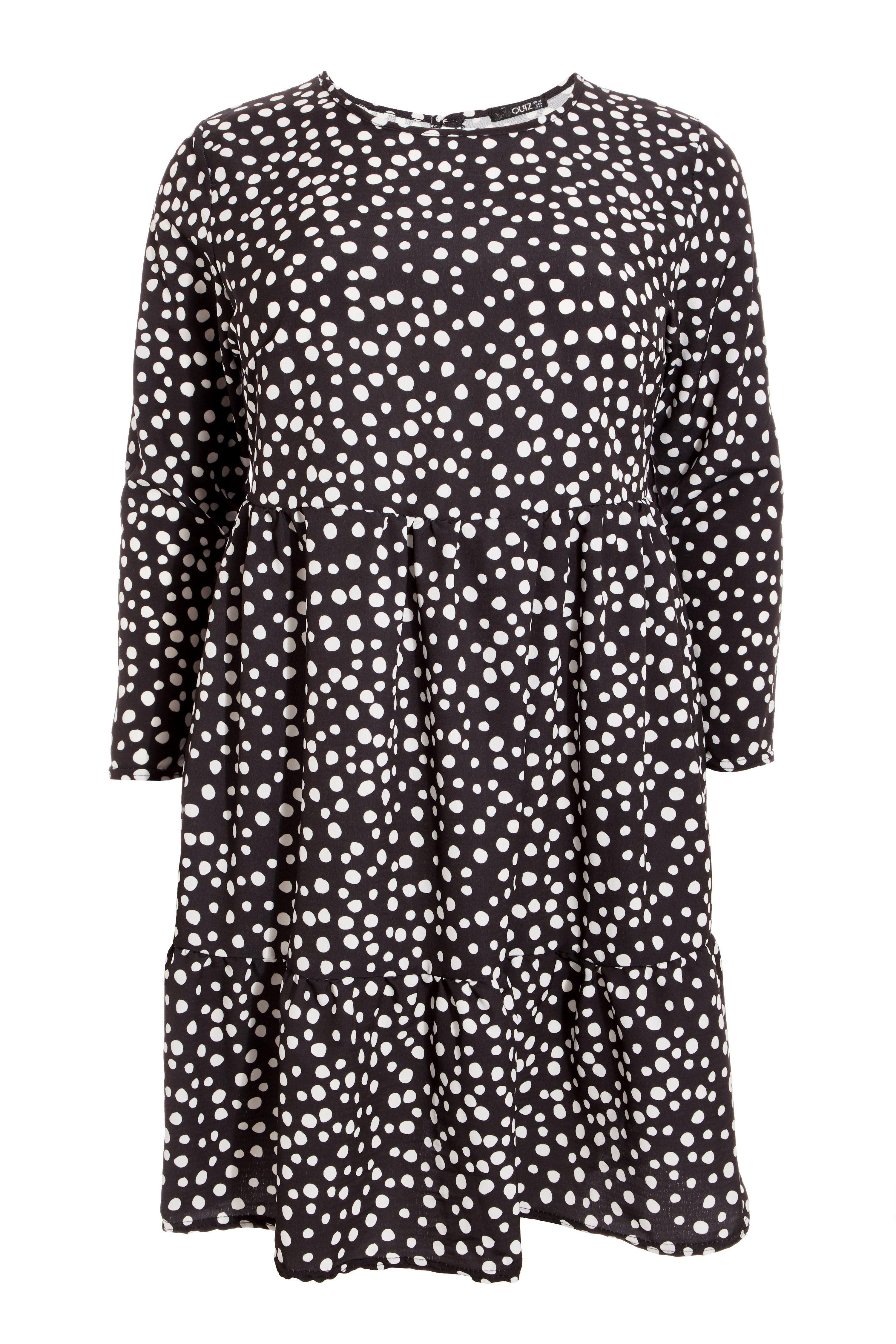 - Curve collection  - Polka dot print  - Tiered dress  - Smock style   - Length: 110cm approx  - Model Height: 5' 10