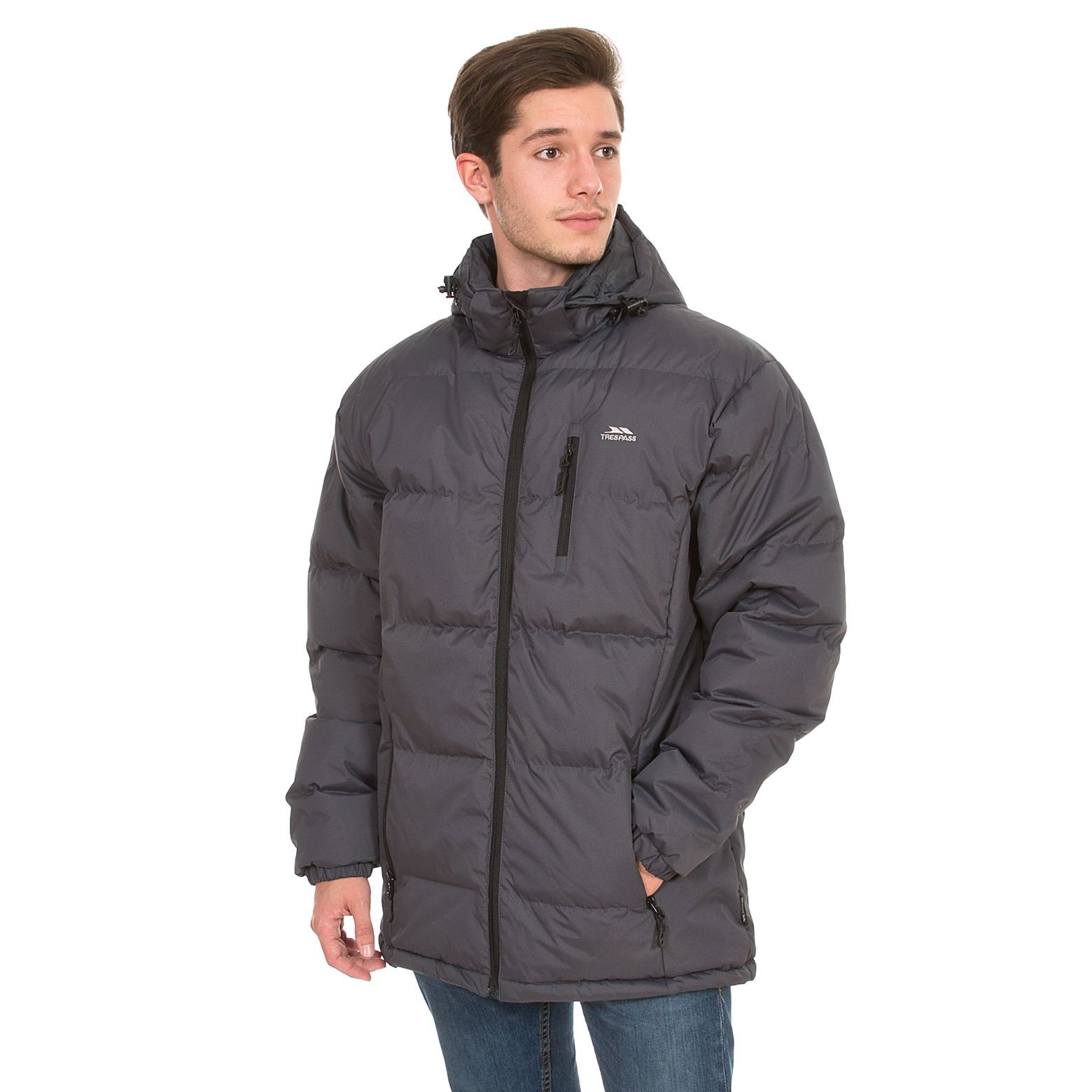 Padded jacket. Adjustable zip off hood. 3 Low profile zipped pockets. Low profile centre front zip. Elasticated cuffs. Down-style look with a polyester fill for great value. 100% Polyester.