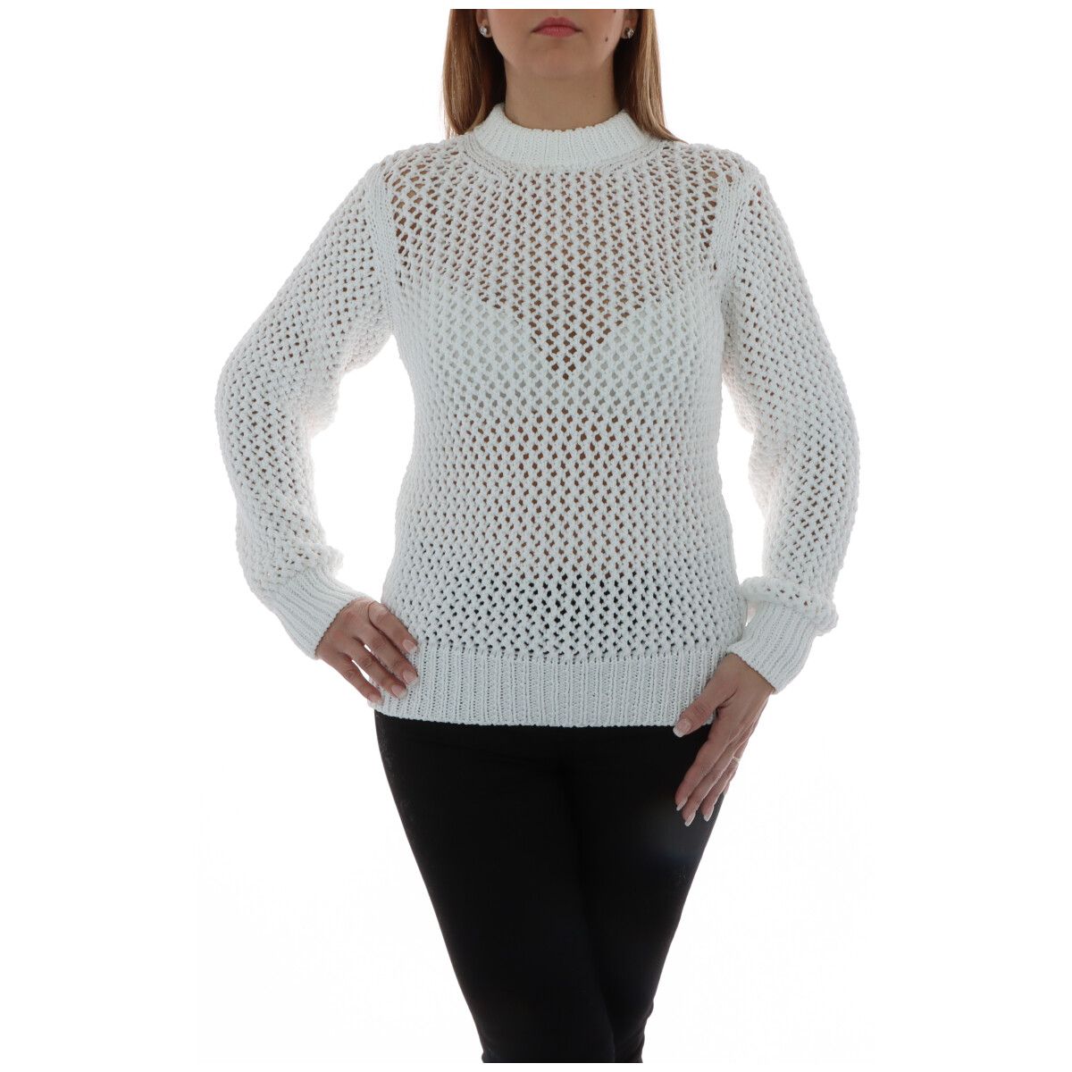 Brand: Calvin Klein
Gender: Women
Type: Knitwear
Season: All seasons

PRODUCT DETAIL
• Color: white
• Sleeves: long
• Neckline: round neck
•  Article code: K20K200625108

COMPOSITION AND MATERIAL
• Composition: -100% polyester 
•  Washing: handwash