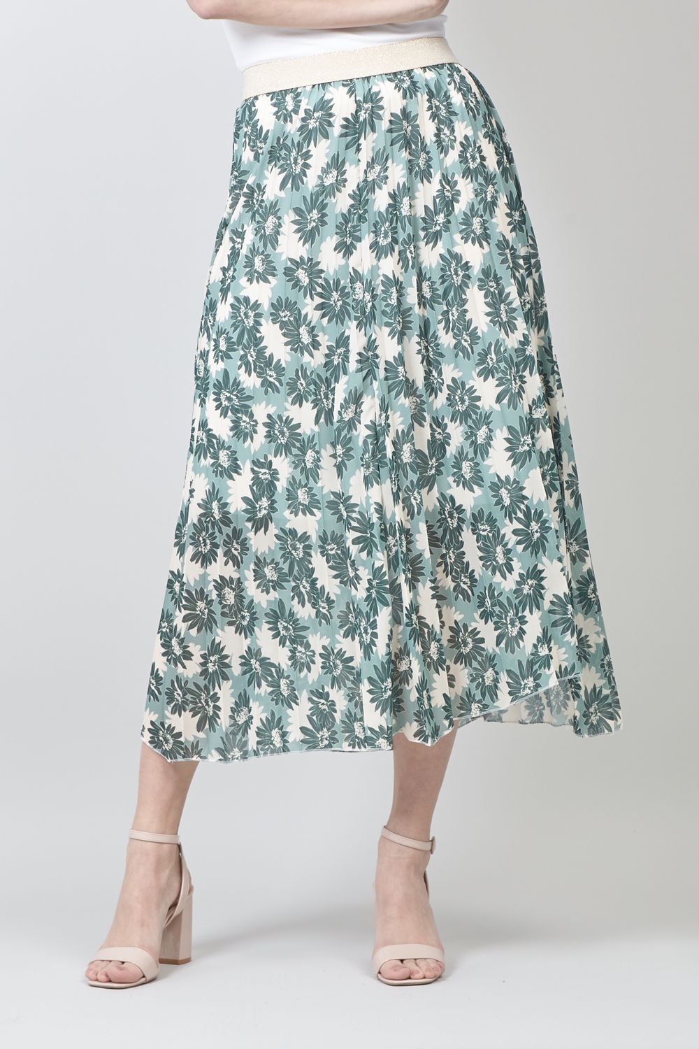 Floral A-Line Pleated Midi Skirt