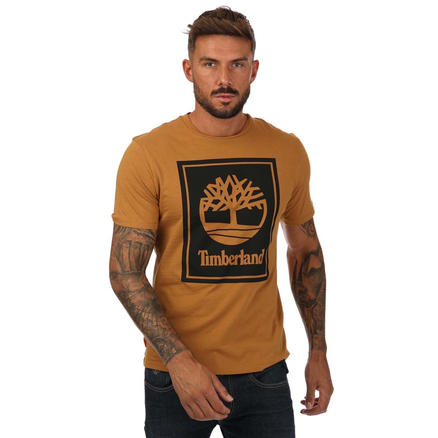 Mens Timberland Stack T- Shirt in wheat.- Ribbed crew neckline.- Short sleeves.- Logo print to chest.- Regular fit.- 100% Cotton. - Ref: A2AJ1P57