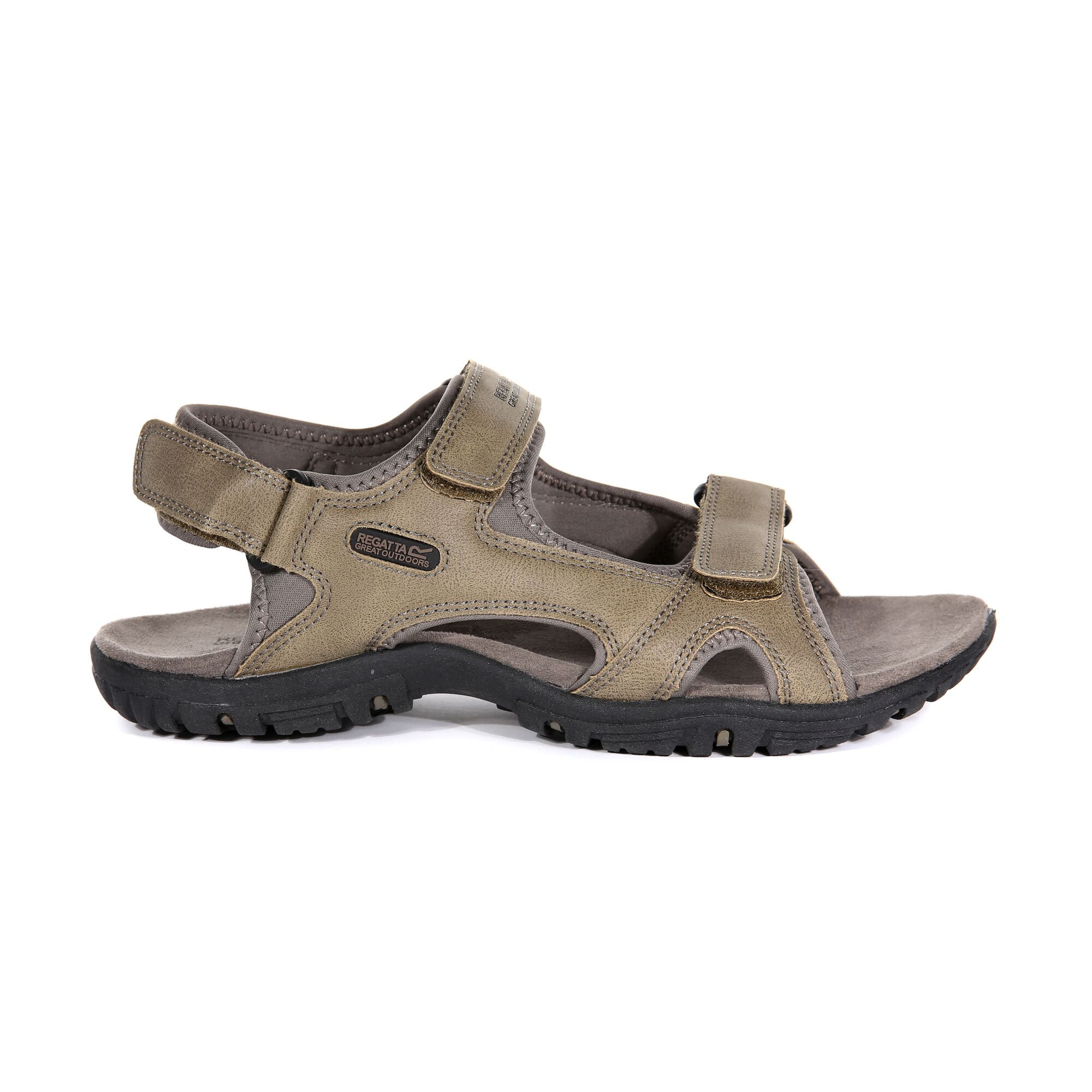 The Haris is our mens popular active sandal designed to keep your feet cool while offering plenty of support. The smooth PU upper is fully lined with soft and stretchy spandex to help prevent any nasty rubbing, and the backstrap is cushioned for extra comfort. All three straps can be adjusted for a perfect fit and the lightweight sole features a super-grippy, slip-resistant tread design. Complete with shock-absorbing cushioning in the midsole, the Haris sandal is perfect for holidays or day-to-day wear. Other Fibres/Materials (43%) Polyester (57%).