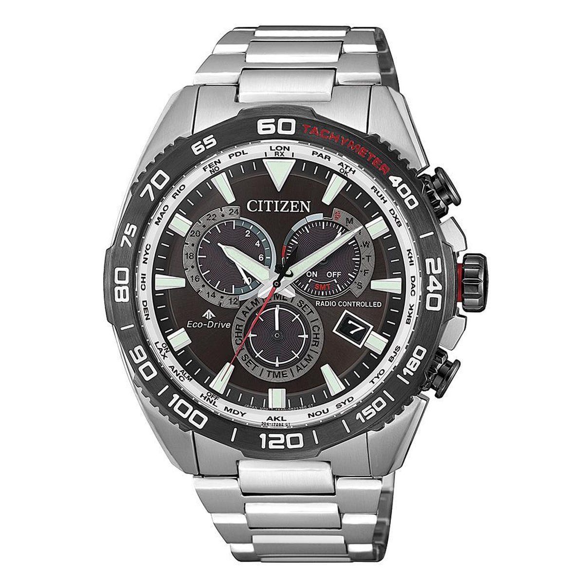 This Citizen Promaster Marine Multi Dial Watch for Men is the perfect timepiece to wear or to gift. It's Silver 44 mm Round case combined with the comfortable Silver Stainless steel will ensure you enjoy this stunning timepiece without any compromise. Operated by a high quality Eco-Drive movement and water resistant to 20 bars, your watch will keep ticking. This Sporty watch has an Eco-drive technology (Recharged by any light source; never needs a battery) - The watch has a Calendar function: Day-Date, Solar Powered, Radio Controlled,24-hour Display, Alarm, Luminous Hands High quality 21 cm length and 24 mm width Silver Stainless steel strap with a Fold over clasp with safety Case diameter: 44 mm,case thickness: 13 mm, case colour: Silver and dial colour: Black