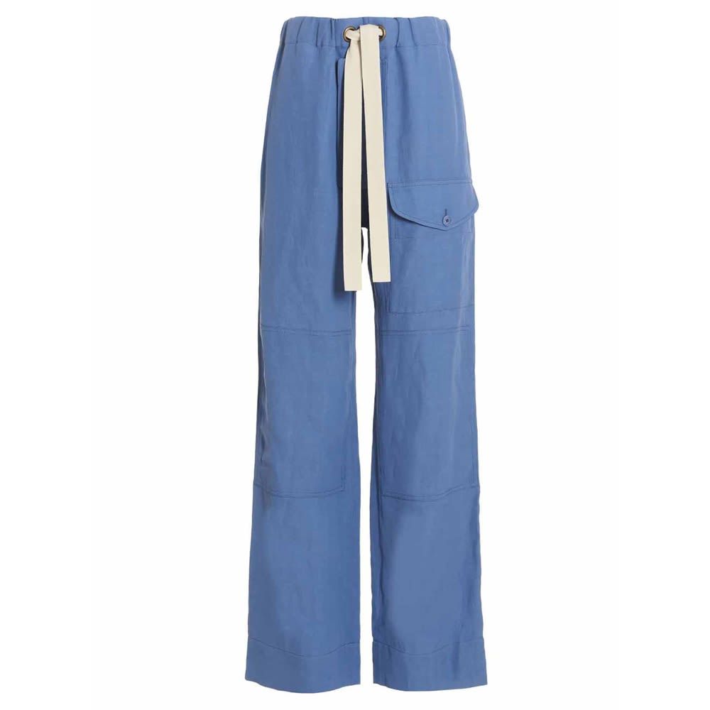 Viscose blend trousers with drawstring at the waist, flap with buttons, pockets and flounce leg. 

JULIAN SUSTAINABLE: This product is made in sustainable viscose.