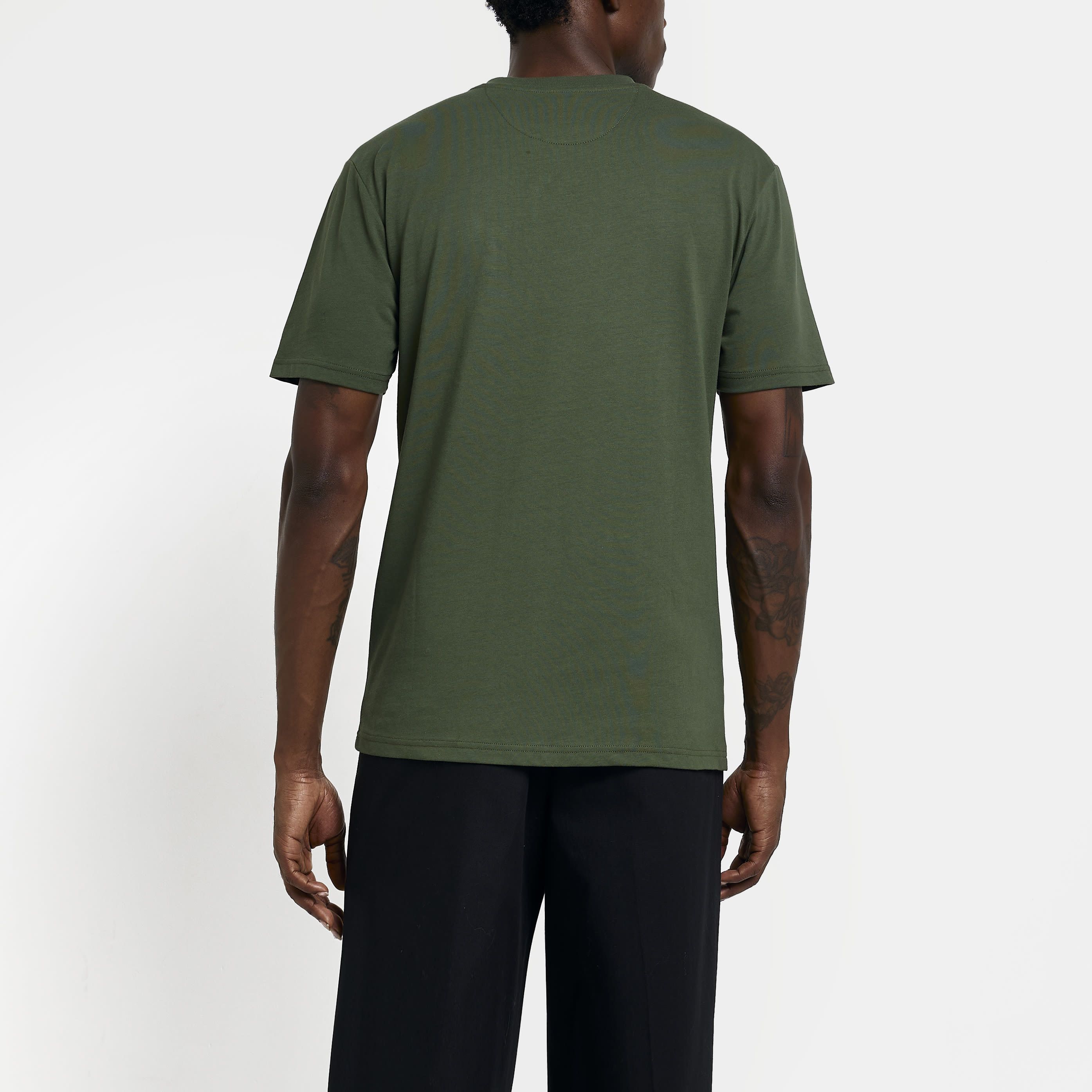 River Island Mens TShirt Slim Argyle Khaki