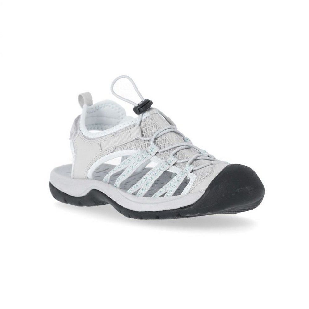Protective active sandal. Closed toe. Hook and loop ankle strap. Adjustable pull cord. Cushioned and moulded footbed. Durable traction outsole. Upper: Textile/PU, Midsole: Moulded EVA, Outsole: Rubber.