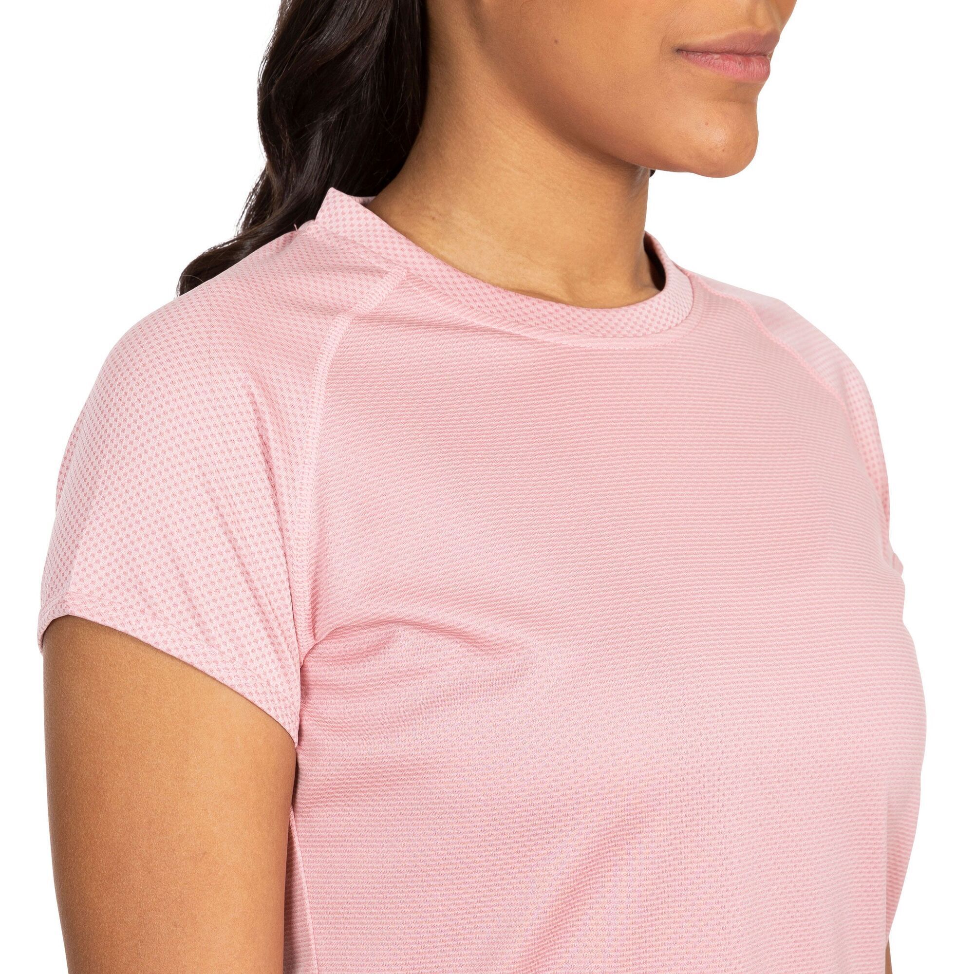 100% Polyester. Short sleeve. Round neck. Raglan sleeve. Contrast inner back neck binding. Reflective printed logos. Wicking. Quick dry. Trespass Womens Chest Sizing (approx): XS/8 - 32in/81cm, S/10 - 34in/86cm, M/12 - 36in/91.4cm, L/14 - 38in/96.5cm, XL/16 - 40in/101.5cm, XXL/18 - 42in/106.5cm.