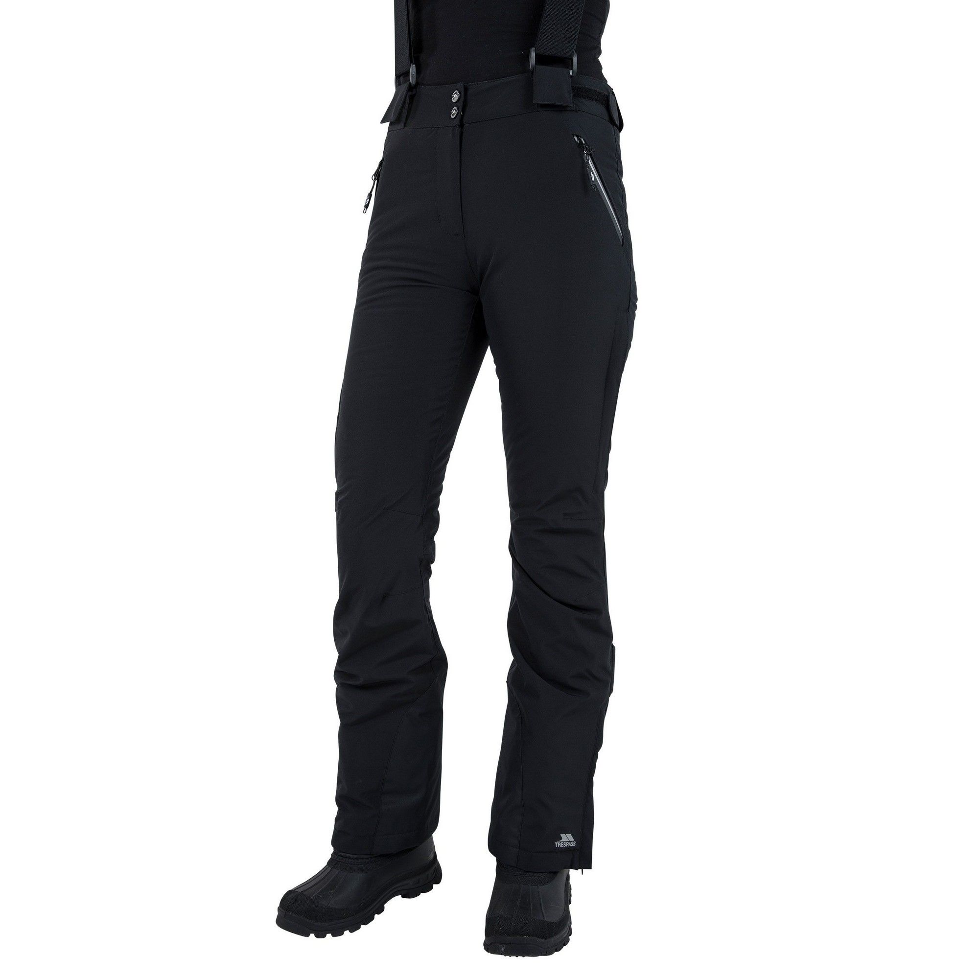 Lightly padded. Microfleece at seat and knees. Knitted. Shell - 92% polyester, 8% elastane. Lining - 100% polyester. 3 water repellent zip pockets. Detachable braces. Side leg ventilation zips. Side ankle zip with facing. Ankle gaiters. Slim fit.