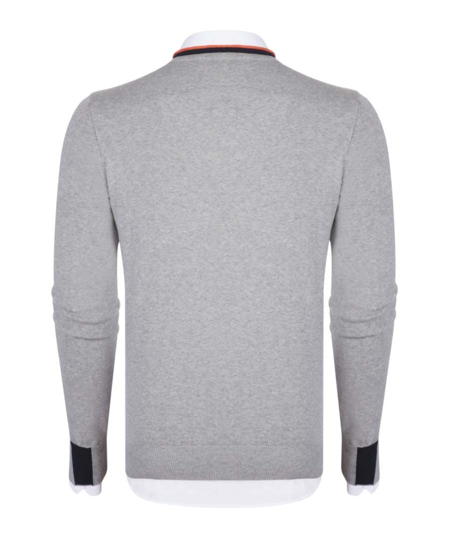 Grey melange pure cotton V-neck shirt