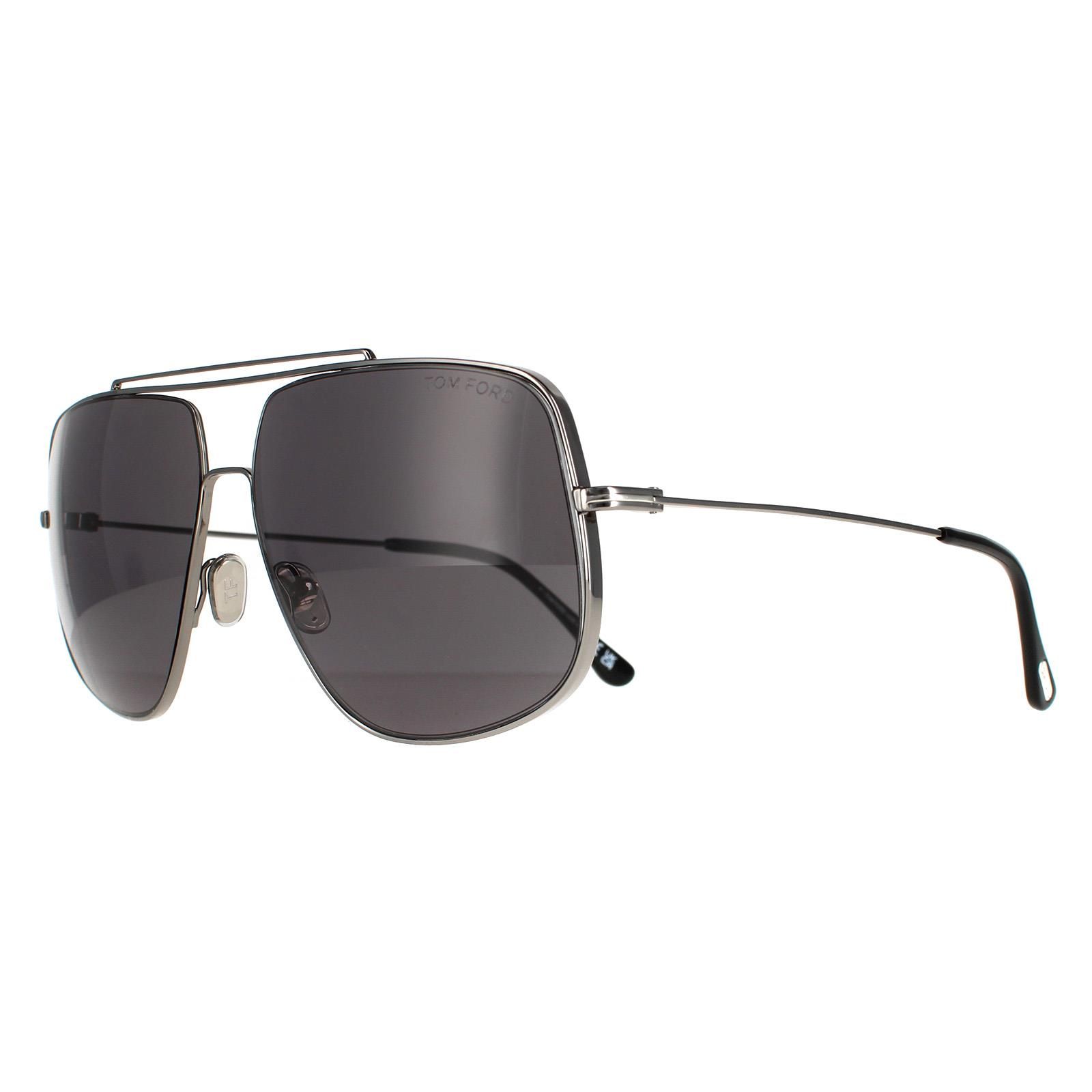 Tom Ford Aviator Mens Ruthenium Grey FT0927 Liam Sunglasses are an oversized square aviator design crafted from lightweight metal and feature a distinctive double brow bar and thin metal temples subtly displaying the Tom Ford T logo.
