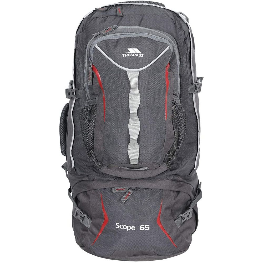 100% 600D Polyester ripstop. 65 litre rucksack. Detachable 10 litre backpack. Supportive back system. Load adjusting shoulder straps. Sturdy top carry handle.