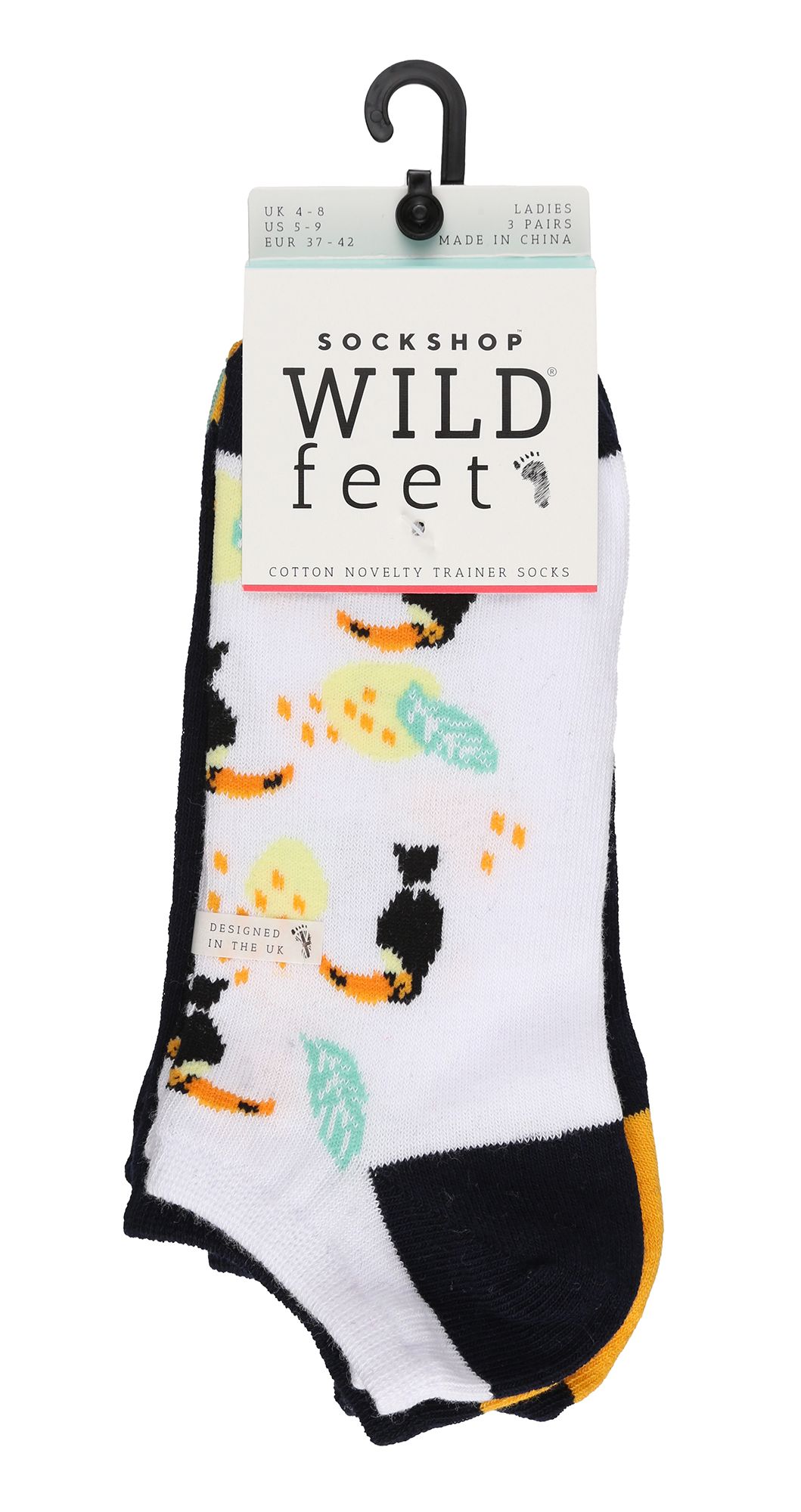 Wild Feet 3 Pack Ladies Novelty Animal Themed Low Cut Trainer Socks