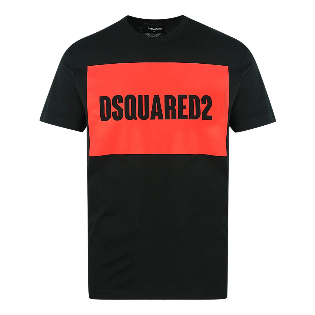 Dsquared2 Cool Fit Red Box Logo Black T-Shirt. Dsquared2 Cool Fit Red Box Logo Black Tee. Cool Fit Style, Fits True To Size. 100% Cotton. Ribbed Crewneck, Boxed Logo Branding. Style Code: S74GD0720 S22427 900