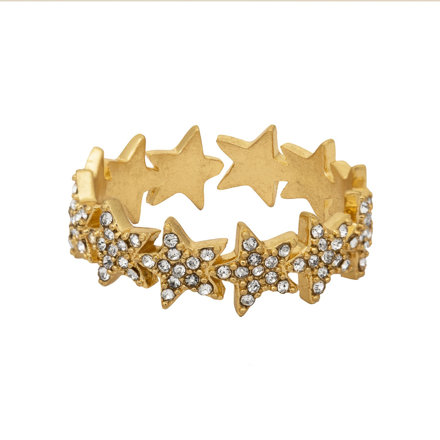 Our gold plated Kate Thornton sparkling star ring will add glamour and sparkle to your style whether for a special occasion or just because. This classic piece can be worn with any outfit, from jeans and a t-shirt to your favourite party dress. So whether you want it for a special occasion or just because, our sparkly star ring is sure to do you proud. The gold tone adjustable ring is 18mm in diameter but can be gently adjusted to change size.  Presented in a KTx jewellery pouch to keep your jewellery safe or ideal for gifting!