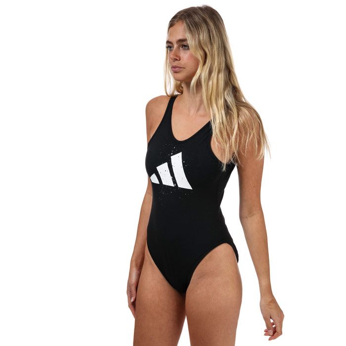 Womens adidas Graphic Leotard in black.- Scoop neck.- Sleeveless.- adidas print to front.- Scoop back.- Brief cut.- Pull-on style.- Figure-hugging cut.- Bodycon fit.- Main Material: 90% Cotton  10% Elastane. Machine washable.- Ref: FI6716