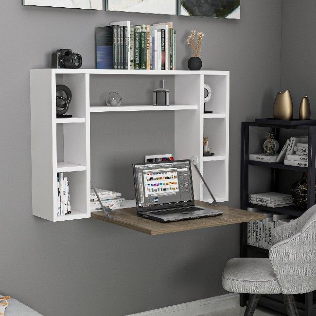 This modern and functional desk is the perfect solution to make your work more comfortable. It is suitable for supporting all computers and printers. Thanks to its design it is ideal for both home and office. Easy-to-clean and easy-to-assemble assembly kit included. Color: White, Walnut | Product Dimensions: W90xD19,5xH60 cm | Material: Melamine Chipboard, PVC | Product Weight: 15 Kg | Supported Weight: 16 Kg, Table 5 Kg | Packaging Weight: W92xD63xH6 cm Kg | Number of Boxes: 1 | Packaging Dimensions: W92xD63xH6 cm.