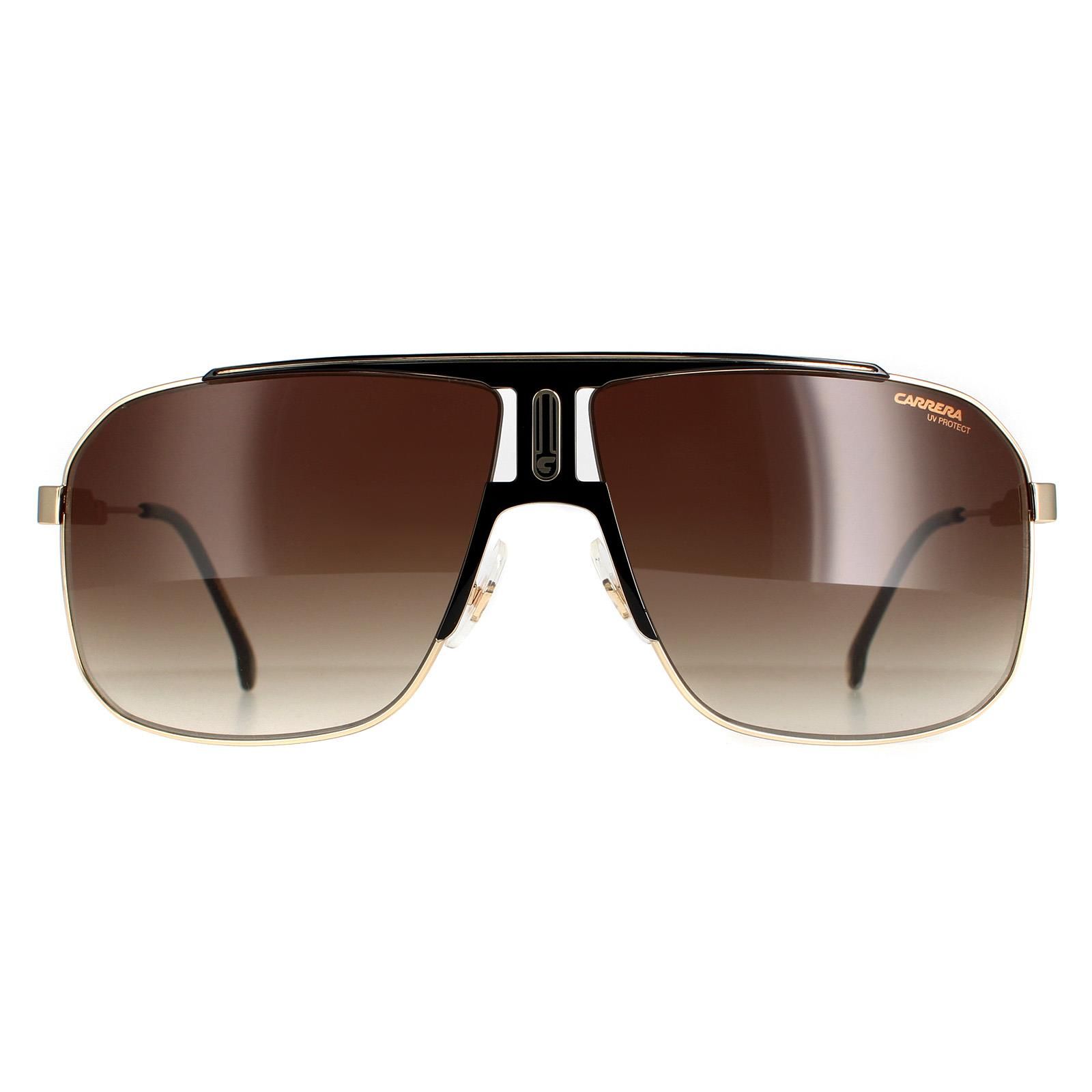 Carrera Rectangle Mens Black Gold Brown Gradient 1043/S  Carrera are a typical Carrera style with the large lenses, C logo bridge and Carrera branding on the lenses and temple.