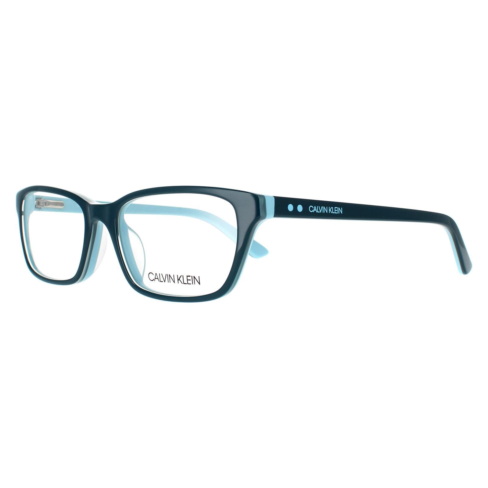 Calvin Klein Rectangular Womens Teal Light Blue Glasses Frames