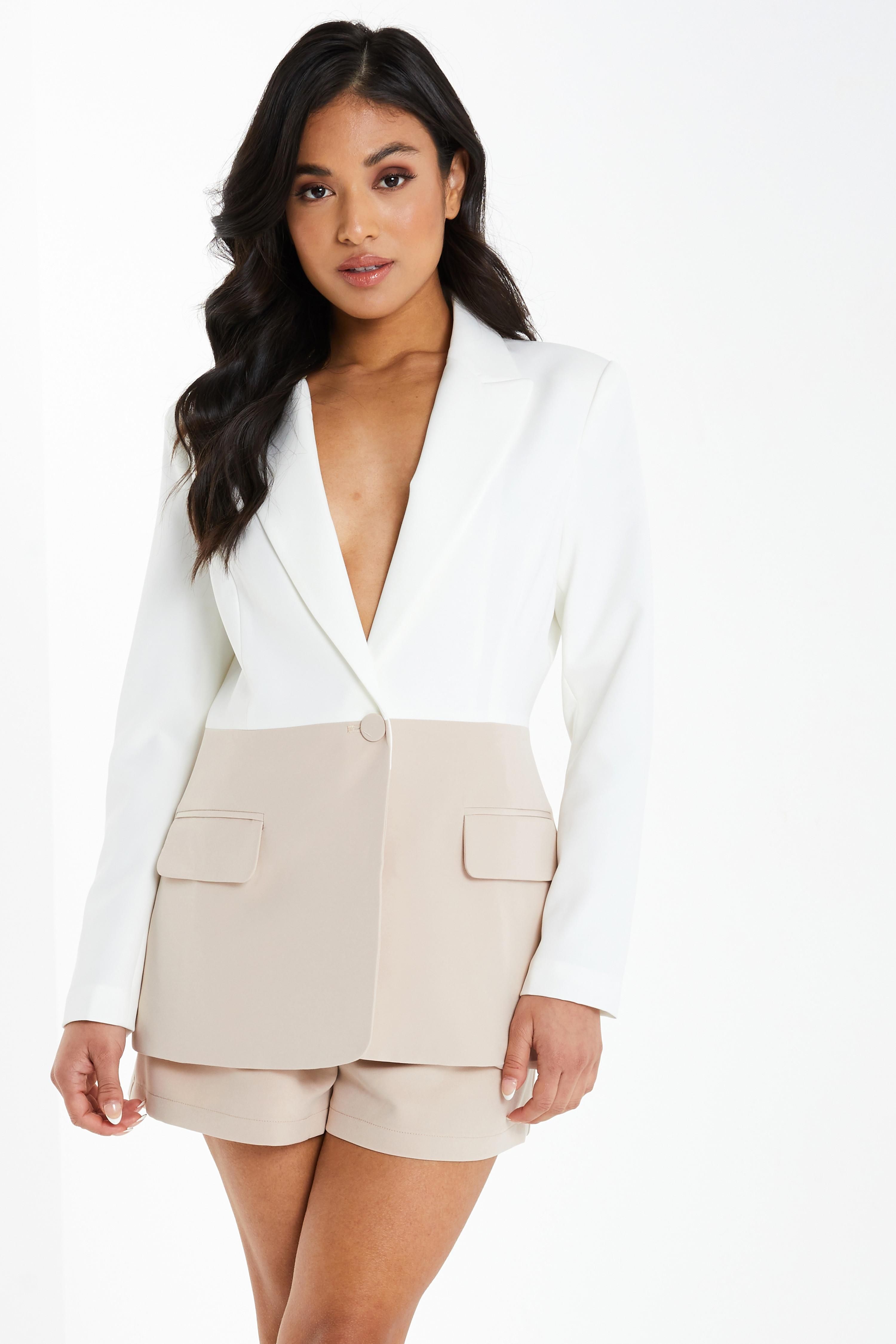 Petite Cream Two Tone Tailored Blazer