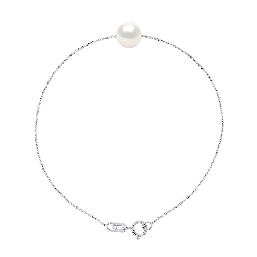 Bracelet of true Rounded Cultured Freshwater Pearls - Natural White Color chain mesh 925 Sterling Silver Rhodium-plated Length 18 cm , 7 in - Our jewellery is made in France and will be delivered in a gift box accompanied by a Certificate of Authenticity and International Warranty