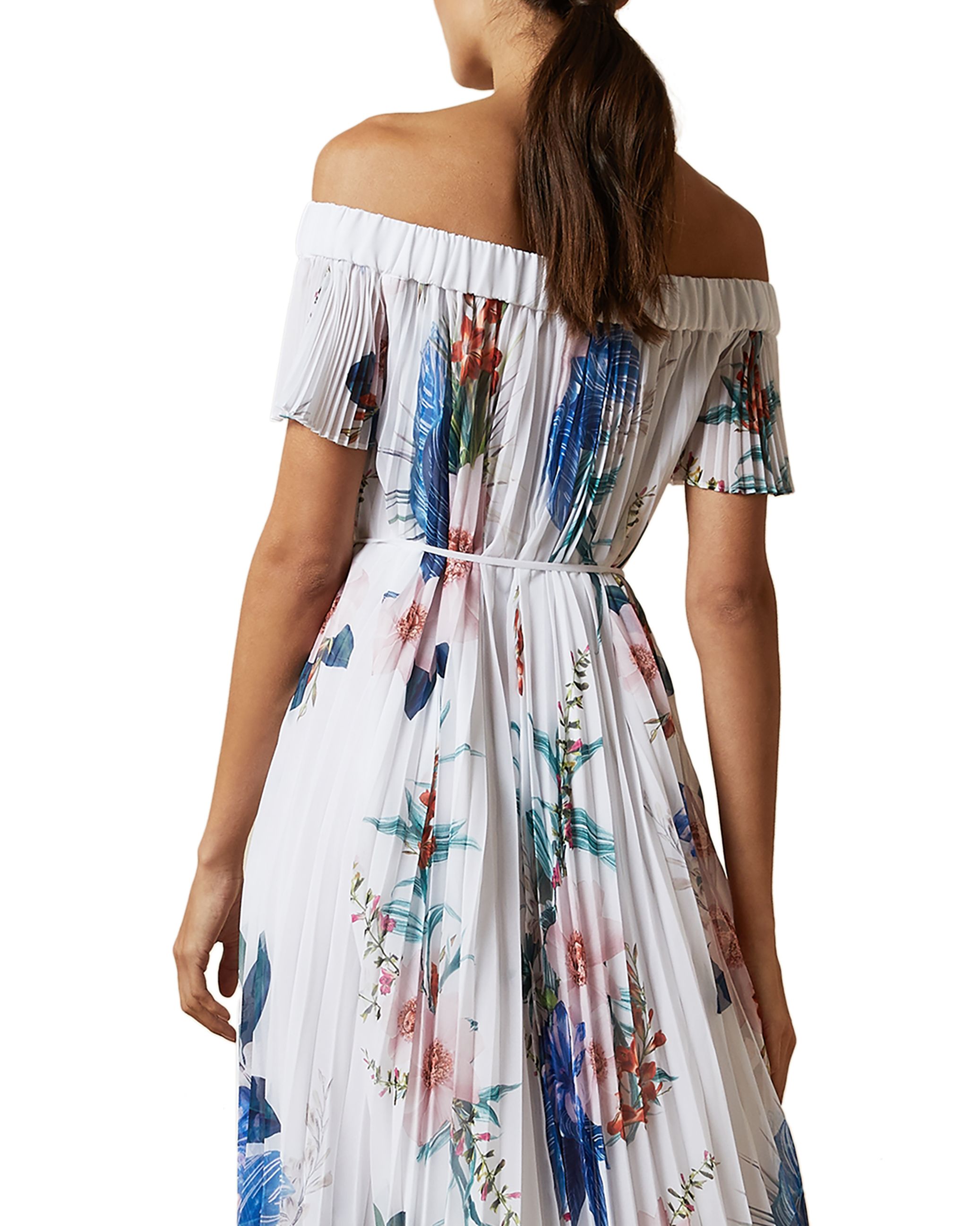 Ted Baker Luner Jamboree Pleated Off The Shoulder Dress, White