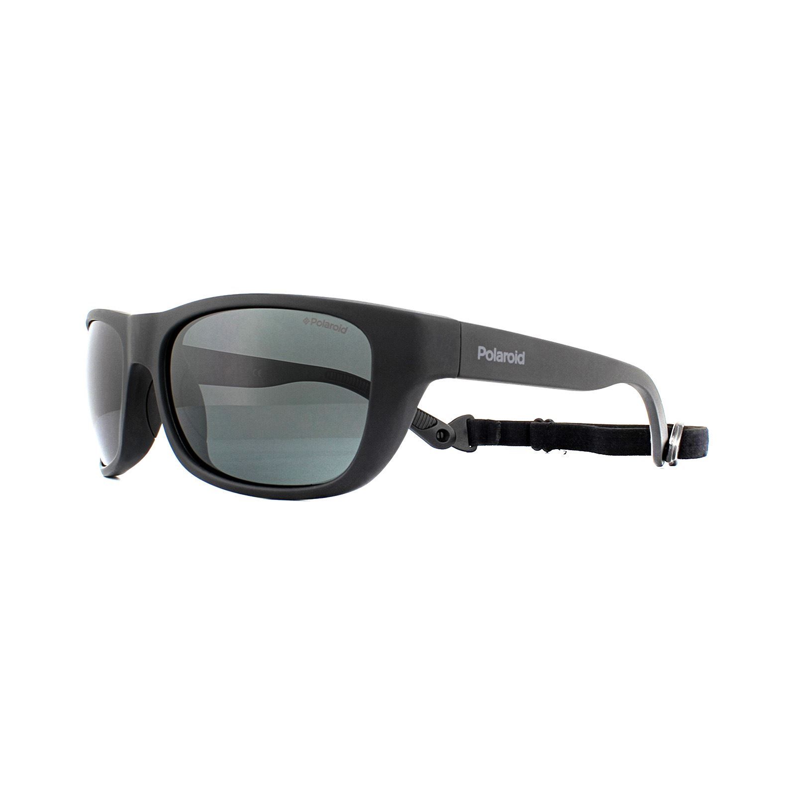 Polaroid Sport Sunglasses 7030/S 003 M9 Matte Black Grey Polarized are a sports style with a strap to hold the sunglasses in place. The lightweight plastic frame is comfortable for long wear and polarized lenses help to reduce glare and protect the eyes.