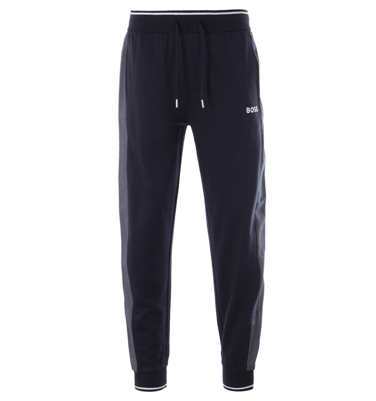 These modern tracksuit joggers from BOSS are perfect for creating a loungewear look. Crafted from a cotton blend piqué, providing comfort and breathability. Featuring an elasticated drawstring waist, side seam pockets and contrast inserts at the side seams for a sporty look. Finished with the iconic BOSS logo embroidered at the left thigh.Regular Fit, Cotton Blend Pique, Elasticated Drawstring Waist, Twin Side Seam Pockets, Fitted Cuffs, Contrast Inserts, BOSS Branding. Style & Fit:Regular Fit, Fits True to Size. Composition & Care:70% Cotton, 30% Polyester, Machine Wash.
