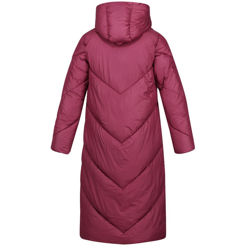 100% polyester fabric. Durable water repellent finish. Feather Free - premium recycled synthetic down insulation. Recycled fill made from approximatley 40 plastic bottles (500ml size). Grown on hood with snap fastenings and inner collar. 2 lower pockets with concealed snap fastening. Inner zipped security pocket. Storm cuffs.