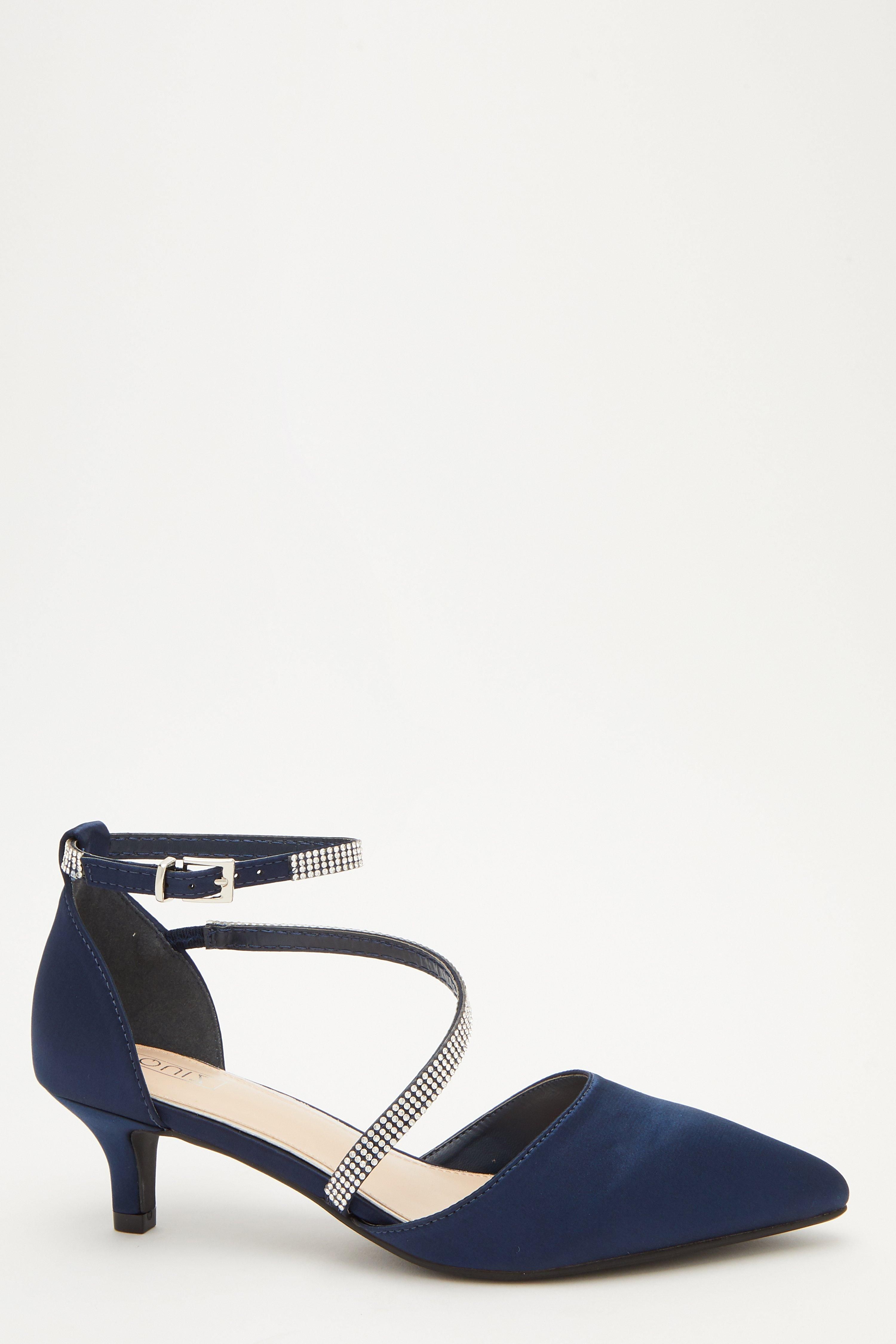 navy strap heels