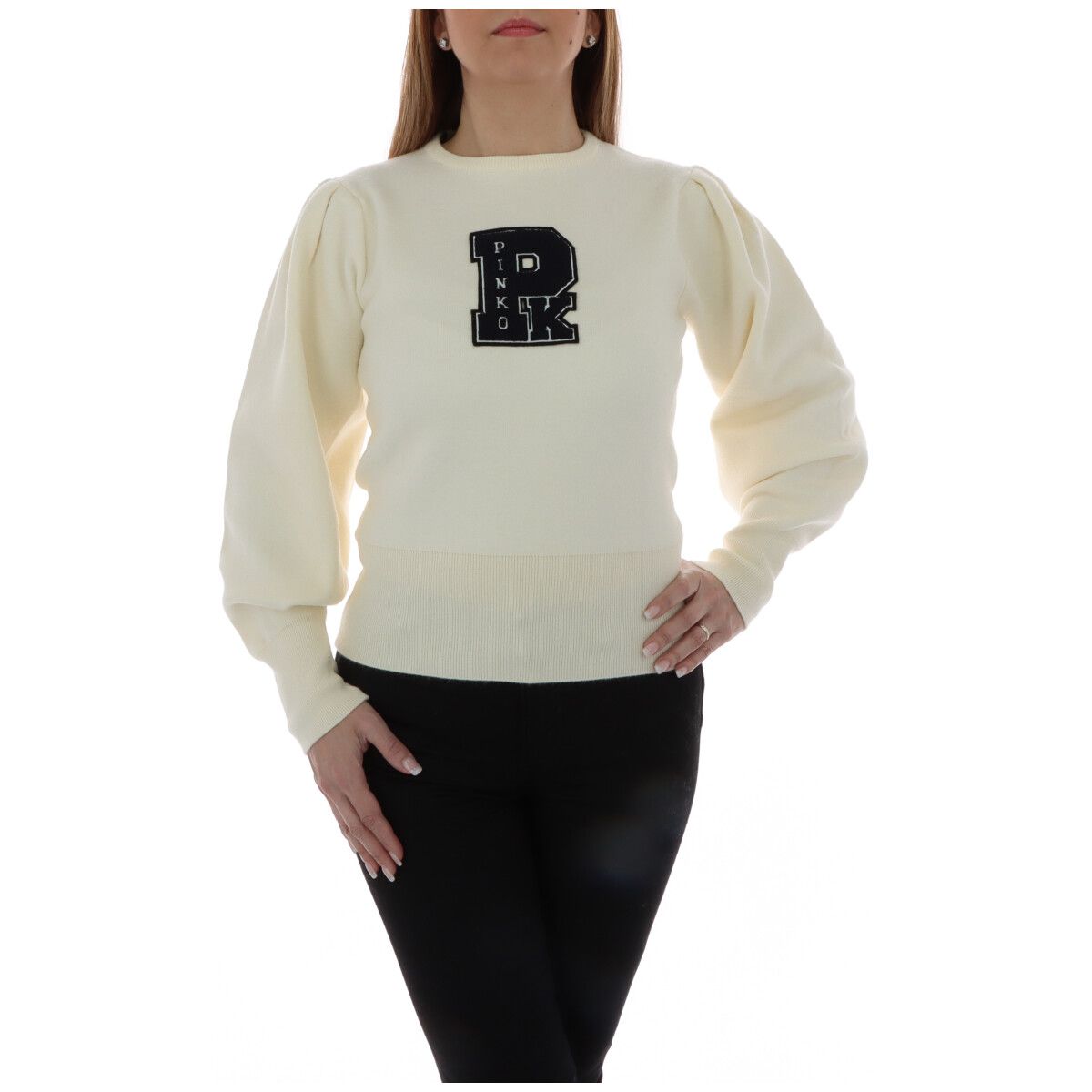 Brand: Pinko
Gender: Women
Type: Knitwear
Season: Fall/Winter

PRODUCT DETAIL
• Color: white
• Sleeves: long
• Neckline: round neck
•  Article code: 1N132C Y7CR

COMPOSITION AND MATERIAL
• Composition: -34% polyamide -23% polyester -43% viscose 
•  Washing: handwash