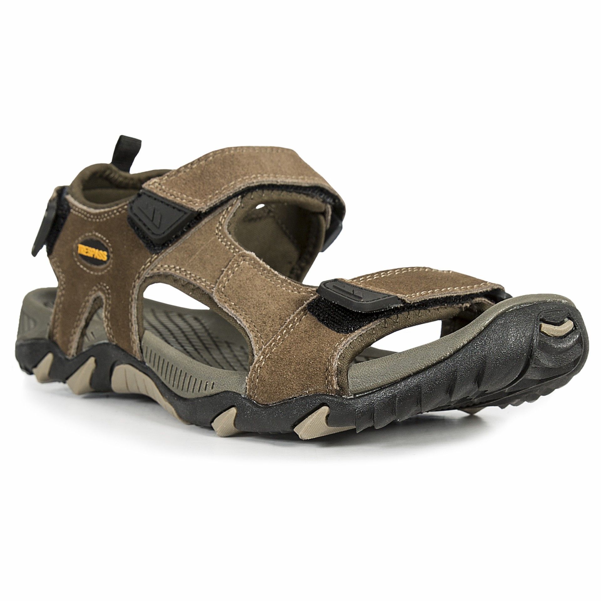 Mens walking sandals. Fully lined upper with cushioning. Positive fit 3-point adjustment. Cushioned and moulded footbed. Durable traction outsole. Upper: Suede/Textile, Midsole: Moulded EVA, Outsole: Rubber.