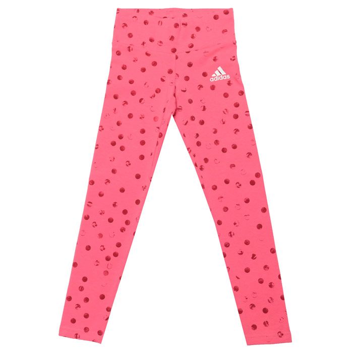 Infant Girls adidas Must Haves Graphic Leggings in real pink - active maroon.<BR><BR>- Elasticated waist.<BR>- Allover faded polka dot design.<BR>- adidas Badge of Sport logo printed at left thigh.<BR>- Soft and stretchy fabric.<BR>- Tight fit.<BR>- Main material: 90% Cotton  10% Elastane.  Machine washable.<BR>- Ref: ED4611