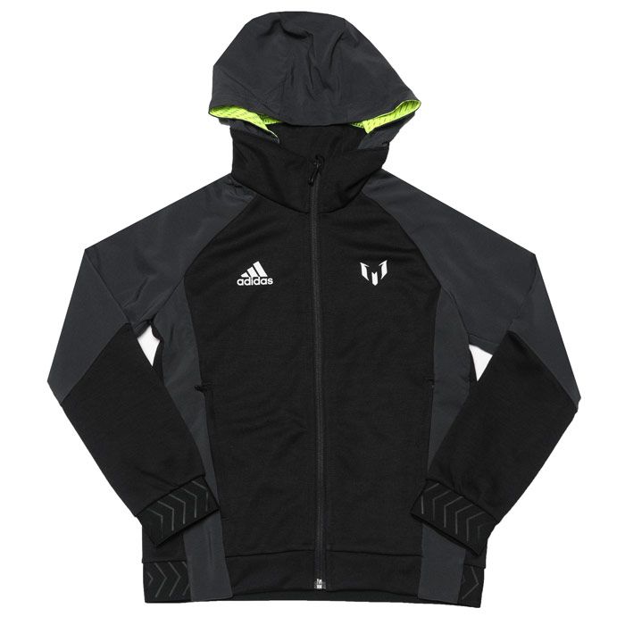 Infant Boys adidas Zip Hoody  Black-Yellow. <BR><BR>- Regular fit.<BR>- Full zip with lined hood.<BR>- Hoodie with Messi theme.<BR>- Moisture-absorbing AEROREADY.<BR>- Drop shoulders.<BR>- Side seam zip pockets. <BR>-Elastic cuffs and hem.<BR>- 100% polyester. Machine washable. <BR>- Ref: ED5722I