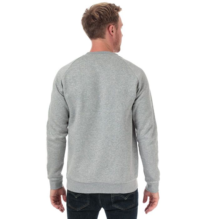 Mens adidas Originals 3-Stripes Crew Neck Sweatshirt in medium grey heather.<BR><BR>- Ribbed crew neck.<BR>- Long raglan sleeves with applied 3-Stripes.<BR>- Embroidered Trefoil logo at left chest.<BR>- Ribbed cuffs and hem.<BR>- Tonal back neck tape.<BR>- Regular fit.<BR>- Main material: 77% Cotton  23% Recycled polyester.  Rib: 95% Cotton  5% Elastane.  Machine washable.<BR>- Ref: ED6016