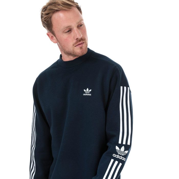 Mens adidas Originals Tech Crew Neck Sweatshirt in collegiate navy.<BR><BR>- Ribbed crew neck.<BR>- Long sleeves with stretch 3-Stripes panel.<BR>- Ribbed cuffs and hem.<BR>- Soft cotton fleece fabric.<BR>- Embroidered Trefoil logo at left chest and left sleeve.<BR>- Tonal back neck tape.<BR>- Regular fit.<BR>- Main material: 77% Cotton  23% Recycled polyester.  Machine washable.<BR>- Ref: ED6122