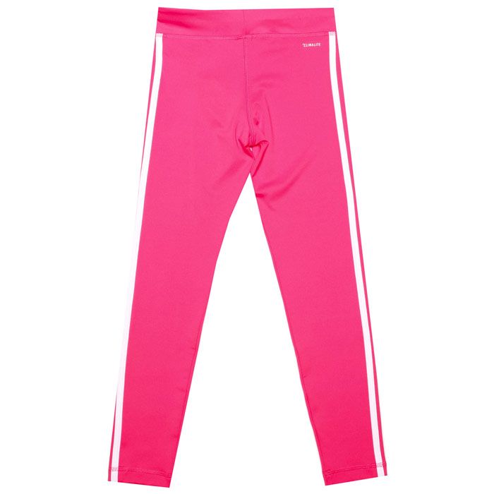 Infant Girls adidas Training Equipment 3-Stripes Leggings in real pink - white.<BR><BR>- climalite fabric sweeps sweat away from your skin.<BR>- Elasticated waist with inner key pocket.<BR>- Applied 3-Stripes to sides.<BR>- adidas Badge of Sport logo printed at left thigh.<BR>- Soft and stretchy fabric.<BR>- Fitted fit.<BR>- Main material: 91% Polyester  9% Elastane.  Machine washable.<BR>- Ref: ED6280