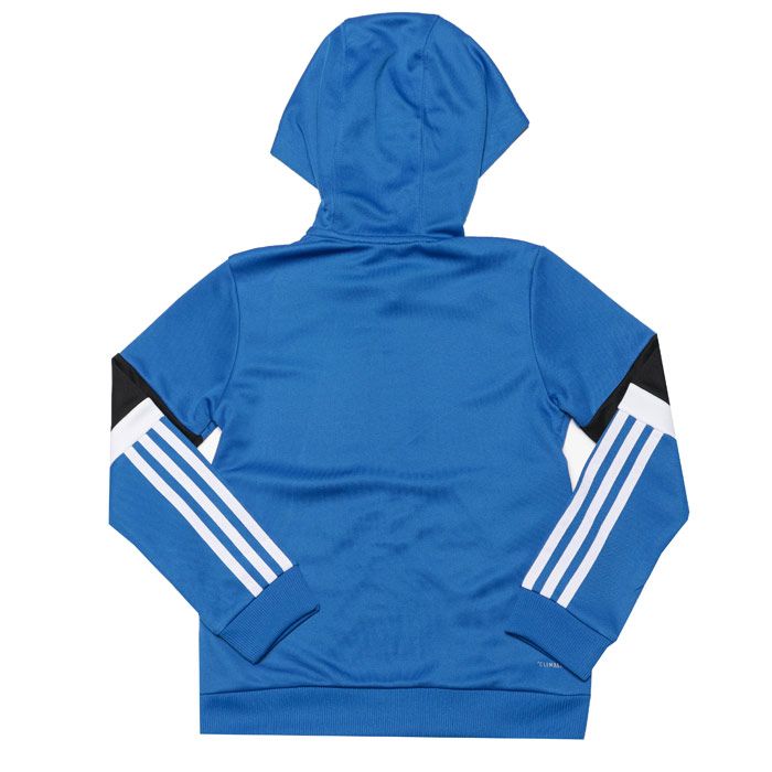 Infant Boys adidas Zip Hoody  Blue. <BR><BR>- Regular fit. <BR>- Full zip with lined hood. <BR>- Side seem zip pockets. <BR>- Climalite technology for breathable feel. <BR>- 100% polyester. Machine washable. <BR>- Ref: ED6343I