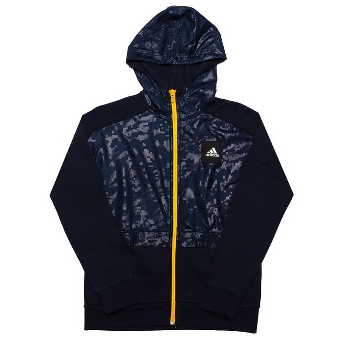 Infant Boys adidas Sport ID Cover-Up Zip Hoody in collegiate navy - active gold.<BR><BR>- Hooded.<BR>- Full zip fastening.<BR>- Drop shoulder.<BR>- Long sleeves.<BR>- Front flap pockets.<BR>- Ribbed cuffs and hem.<BR>- Printed overlays at hood and front body.<BR>- adidas Badge of Sport logo patch at left chest.<BR>- Tonal back neck tape.<BR>- Regular fit.<BR>- Main material: 66% Cotton  34% Recycled polyester.  Overlay: 100% Polyester.  Machine washable.<BR>- Ref: ED6396