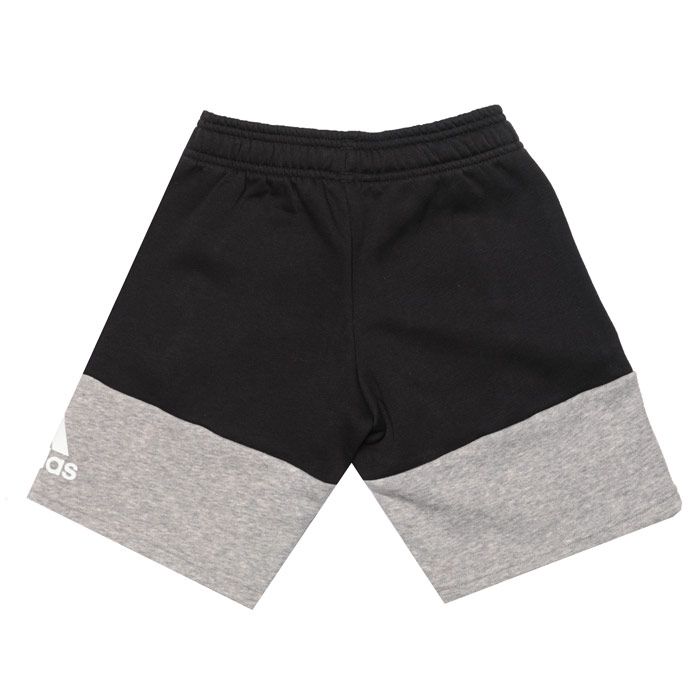 Junior Boys adidas Sport ID Shorts in black - medium grey heather.<BR><BR>- Elasticated waist with drawcord.<BR>- Front welt pockets.<BR>- Contrast panel design.<BR>- 3-Stripes printed at lower right leg.<BR>- adidas Badge of Sport logo printed above left hem.<BR>- Regular fit.<BR>- Main material: 77% Cotton  23% Recycled polyester.  Machine washable.<BR>- Ref: ED6519