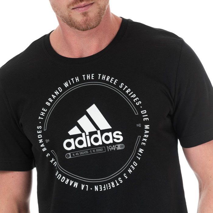 Mens adidas Must Haves Emblem T-Shirt in black.<BR><BR>- Ribbed crew neck.<BR>- Short sleeves.<BR>- Oversize adidas graphic printed to front.<BR>- Tonal back neck tape.<BR>- Regular fit.<BR>- Measurement from shoulder to hem: 30“ approximately.  <BR>- Main material: 100% Cotton.  Rib: 95% Cotton  5% Elastane.  Machine washable.<BR>- Ref: ED7273<BR><BR>Measurements are intended for guidance only.